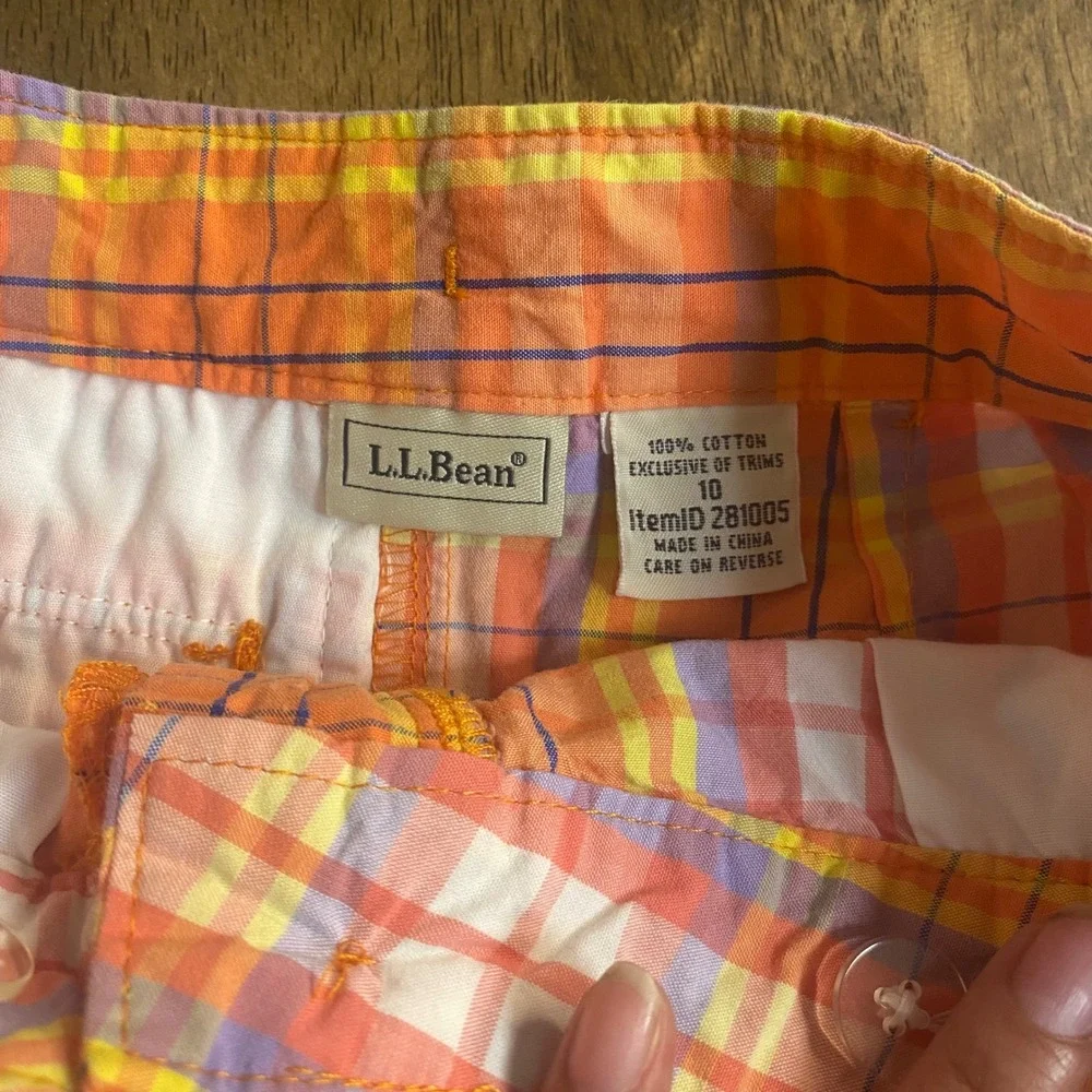 L.L. Bean‎ Shorts Kids Orange Plaid Cotton Casual Summer SIZE 10